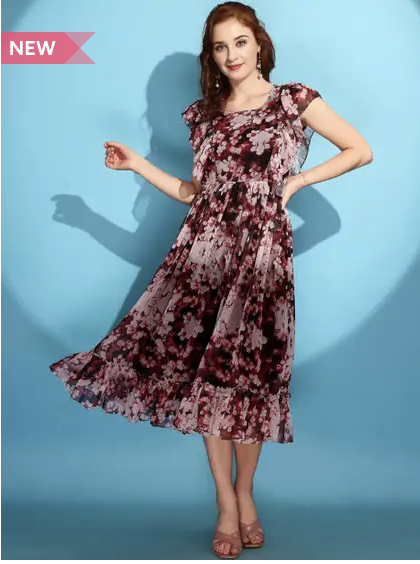A floral midi dress on a Myntra-style product page